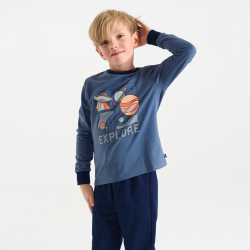 منامة من الجيرسي من قطعتين باللون الأزرق للأولاد